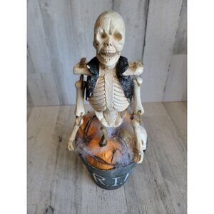 Vintage skeleton RIP bucket pumpkin skull Halloween decor prop